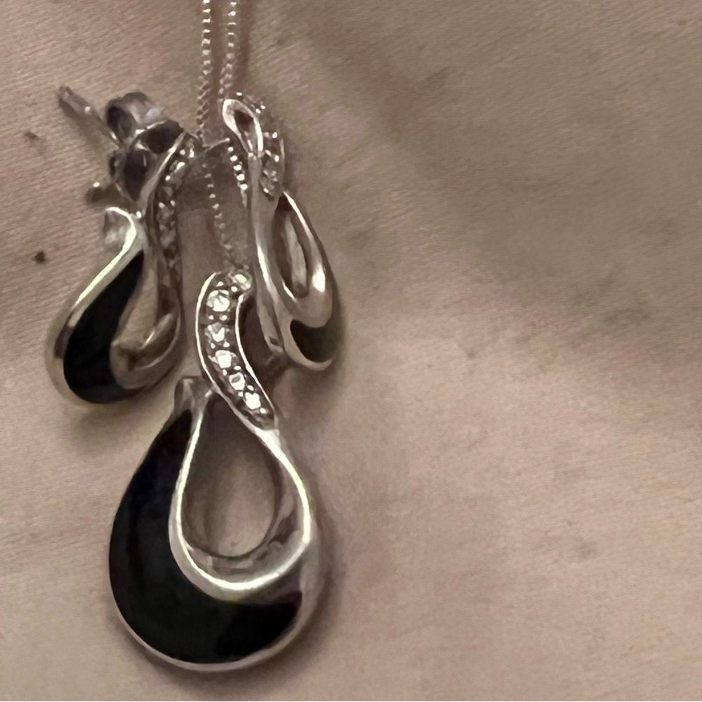 Sterling silver and diamond earrings and necklace set